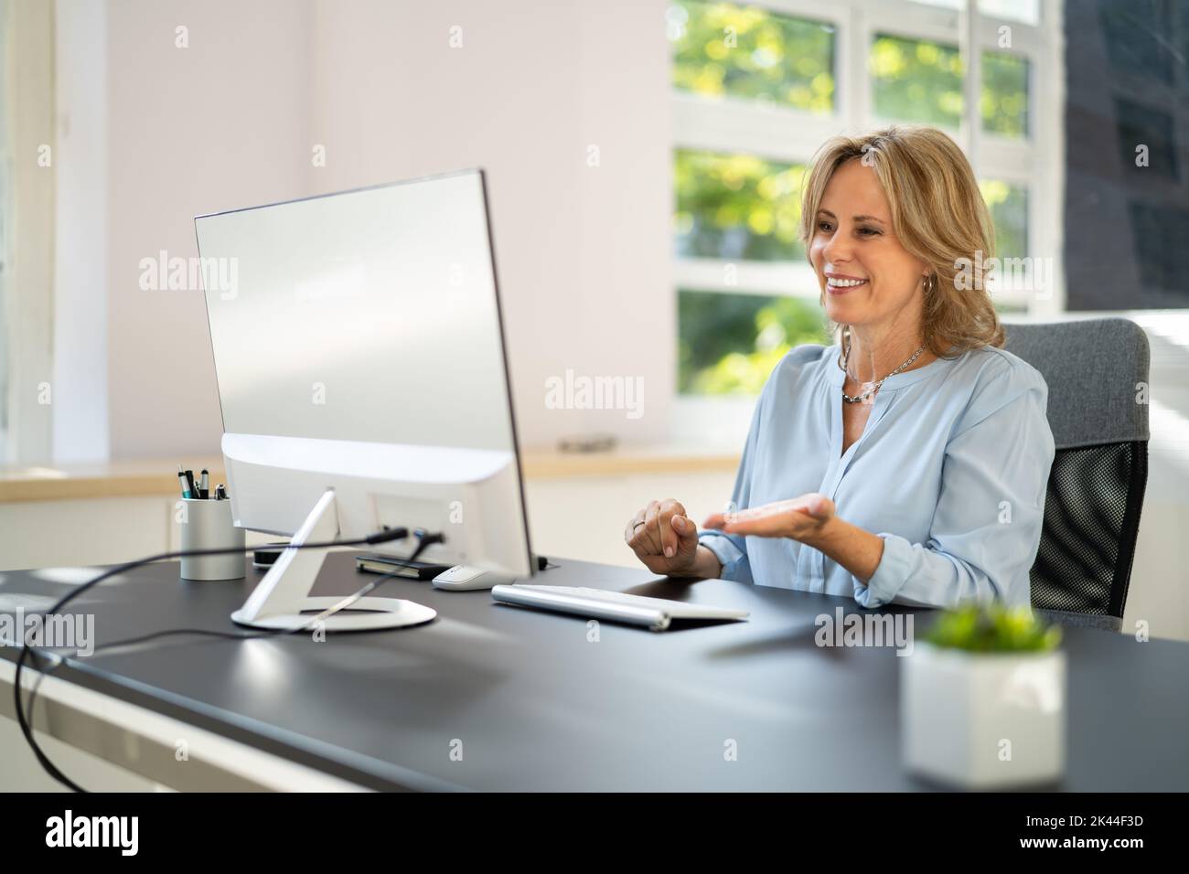 Online Virtual Training Webinar Conference On Computer Stock Photo