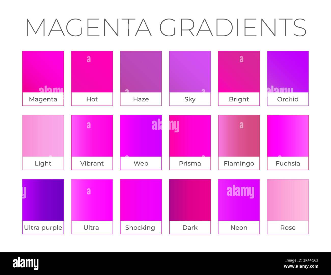 Magenta Pink Gradient Collection with Color Names Stock Vector