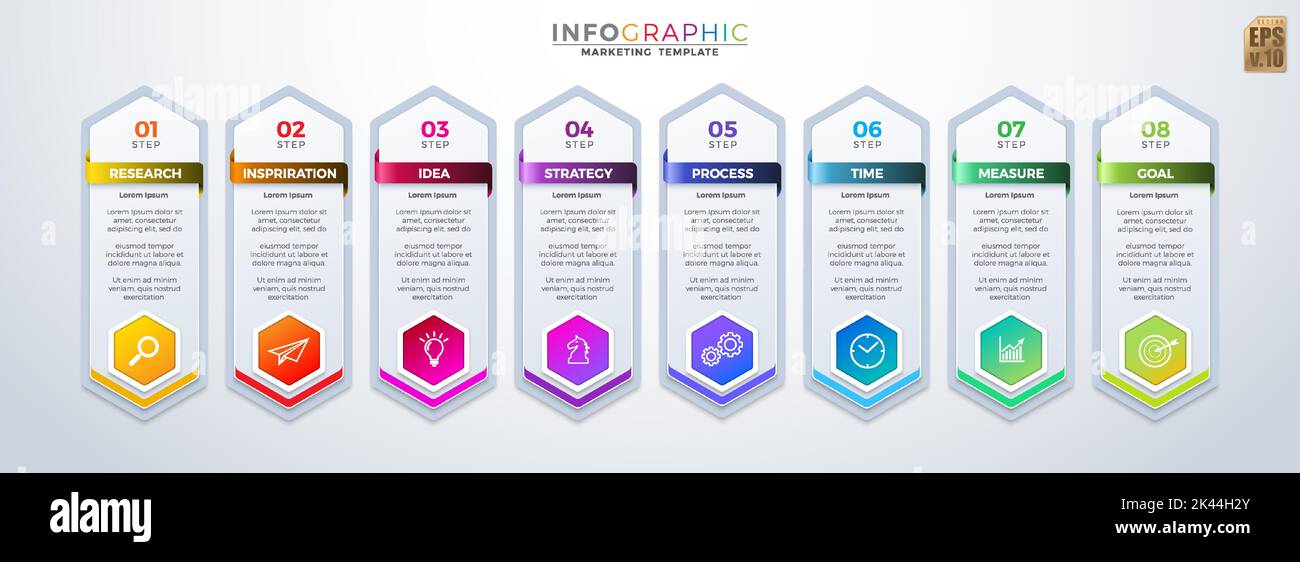 Infographic vector business design hexagon icons colorful template. 8 ...