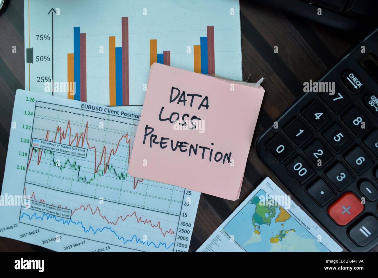 Concept of Data Loss Prevention write on sticky notes isolated on Wooden Table. Stock Photo