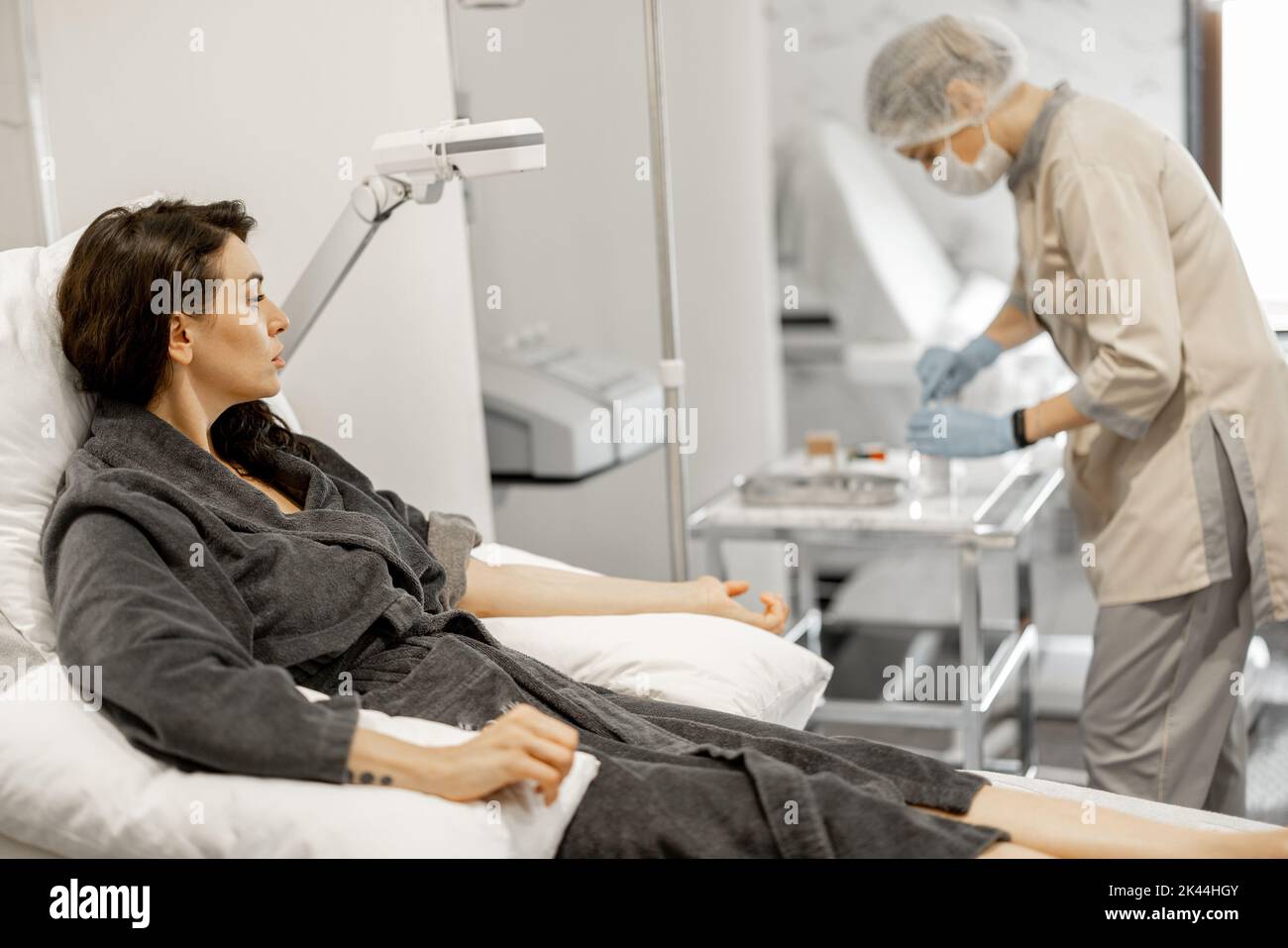 Woman during blood washing procedure at medical centre Stock Photo Alamy