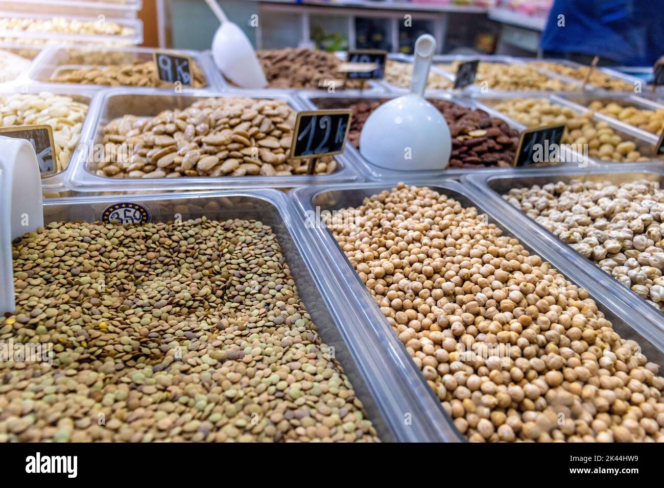 Nut store in a Spanish market Stock Photo Alamy