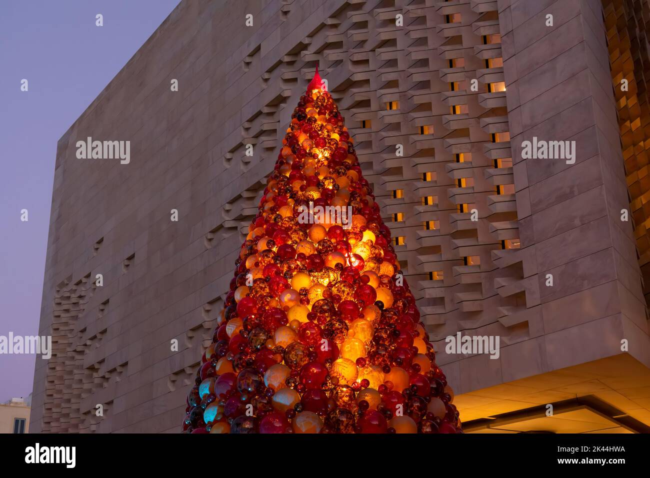 Large Christmas tree made of glass balls made by Maltese glassblowers