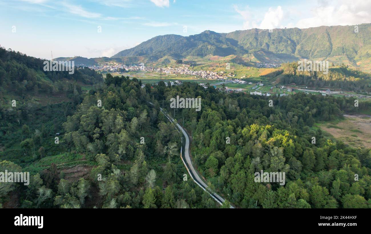 Aerial view of beauty Dieng Plateau. Wonosobo, Indonesia, September 30, 2022 Stock Photo