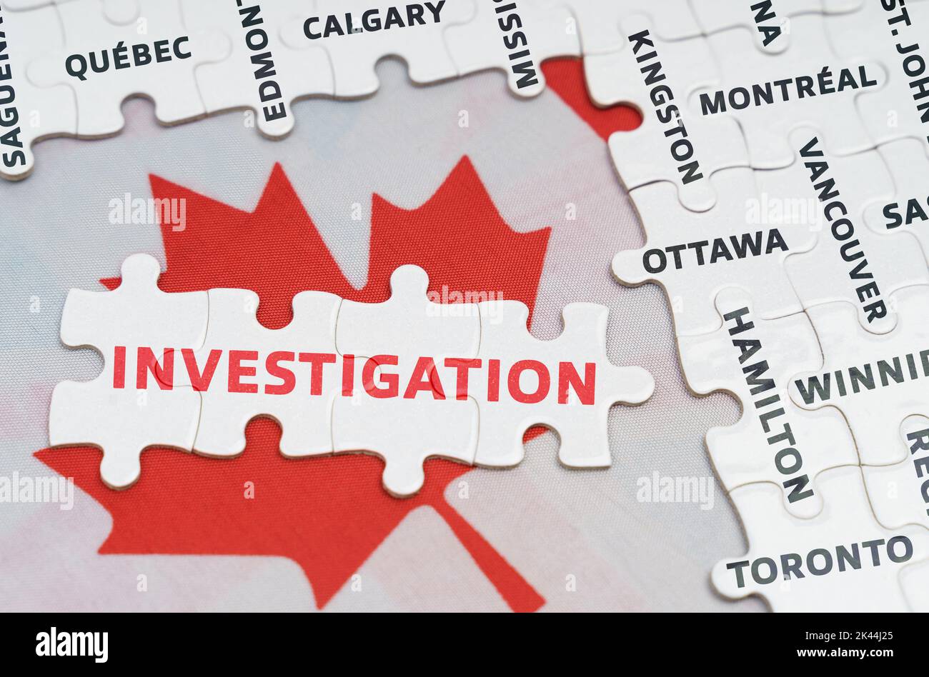National concept. The flag of Canada features city name jigsaw puzzles