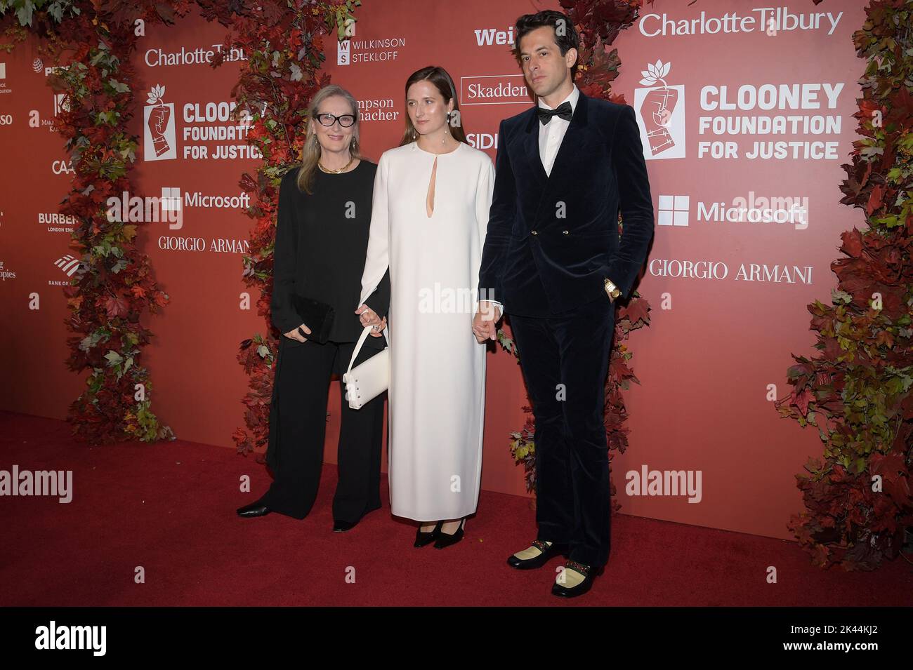 New York, USA. 29th Sep, 2022. (L-R) Meryl Streep, Grace Gummer and Mark Ronson attend the Albie Awards hosted by the Clooney Foundation For Justice at the New York City Public Library, New York, NY, September 29, 2022. (Photo by Anthony Behar/Sipa USA) Credit: Sipa USA/Alamy Live News Stock Photo