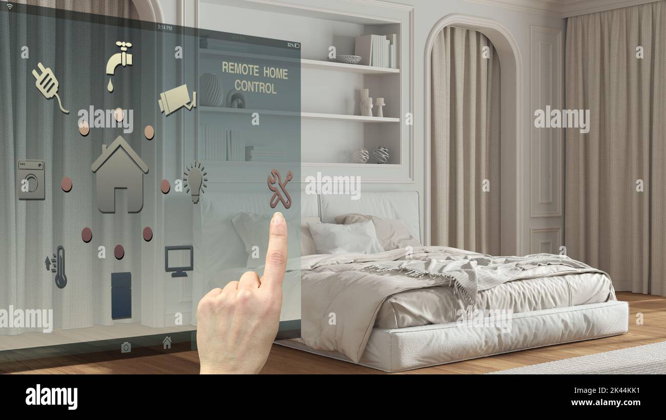 Smart home control concept, hand controlling digital interface from ...