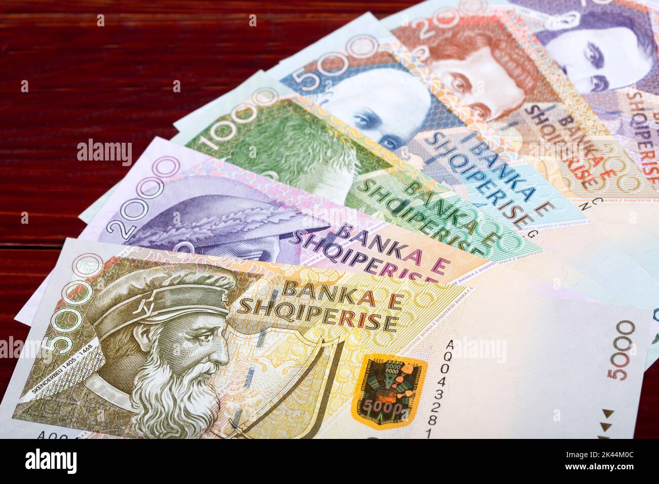 Old Albanian money - Leke a business background Stock Photo