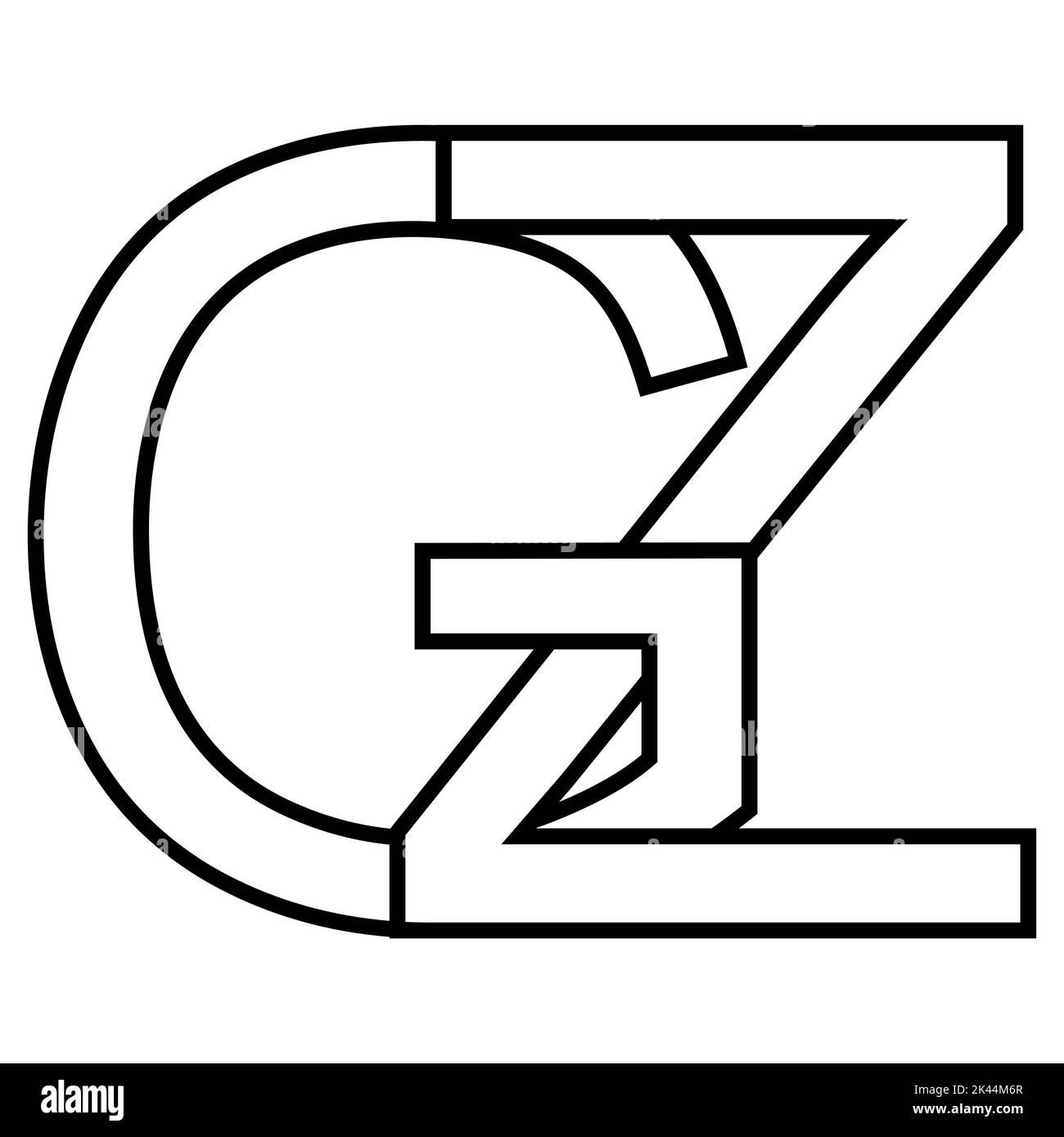 Logo sign gz zg icon nft interlaced letters g z Stock Vector