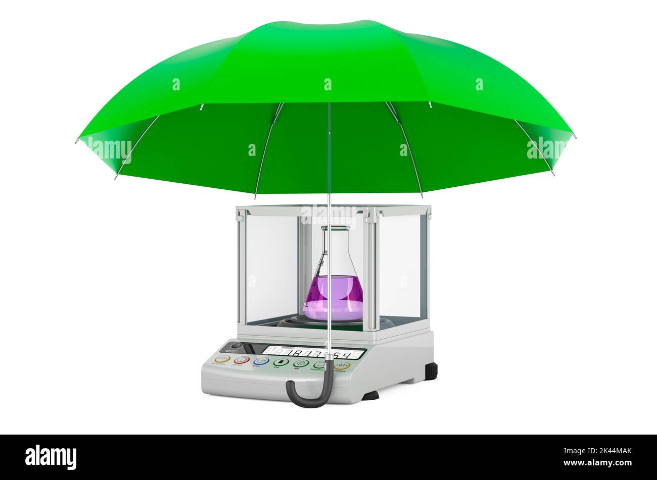 Digital Lab Scale under umbrella, 3D rendering isolated on white background Stock Photo