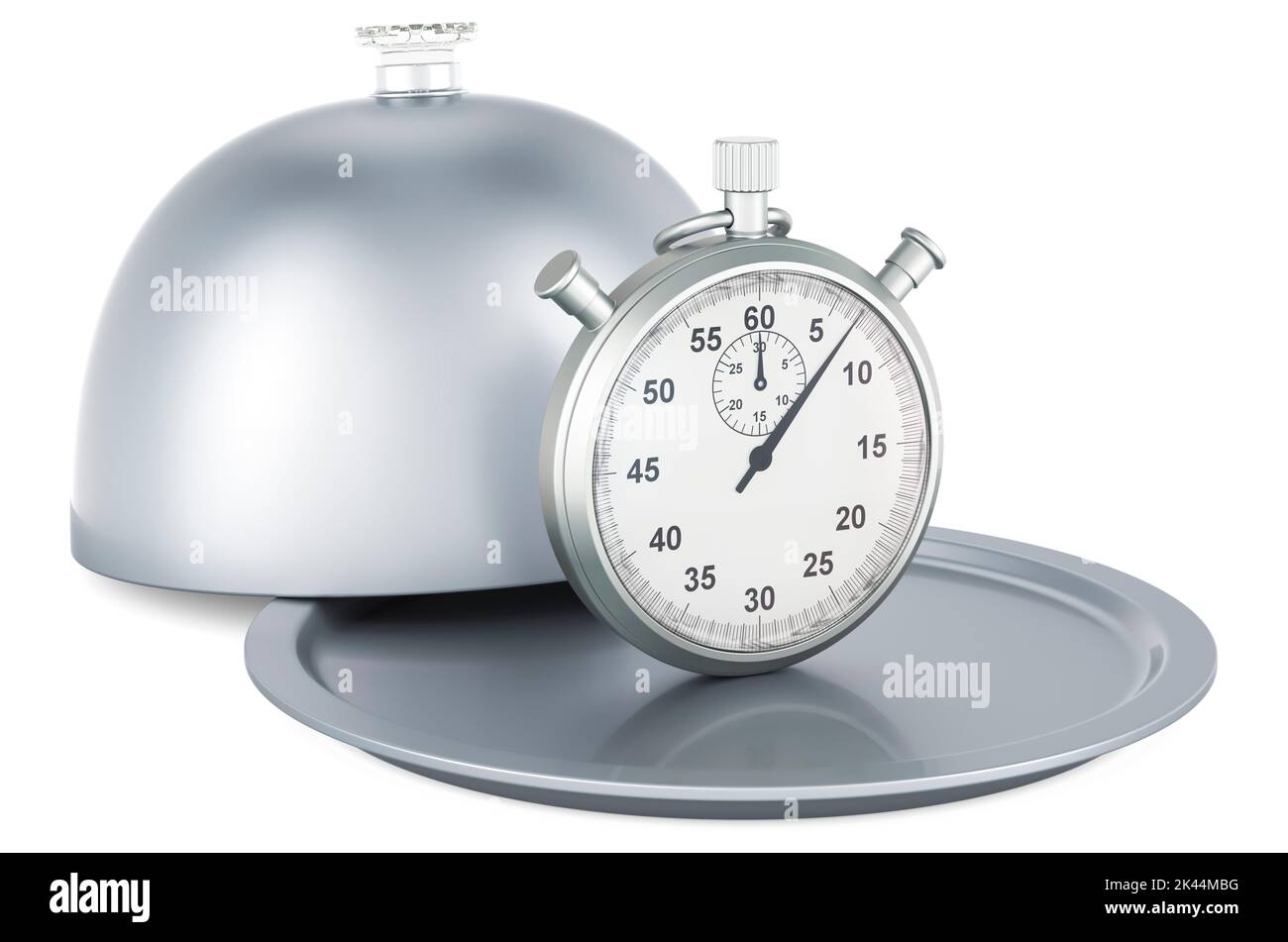 Restaurant cloche with stopwatch, 3D rendering isolated on white