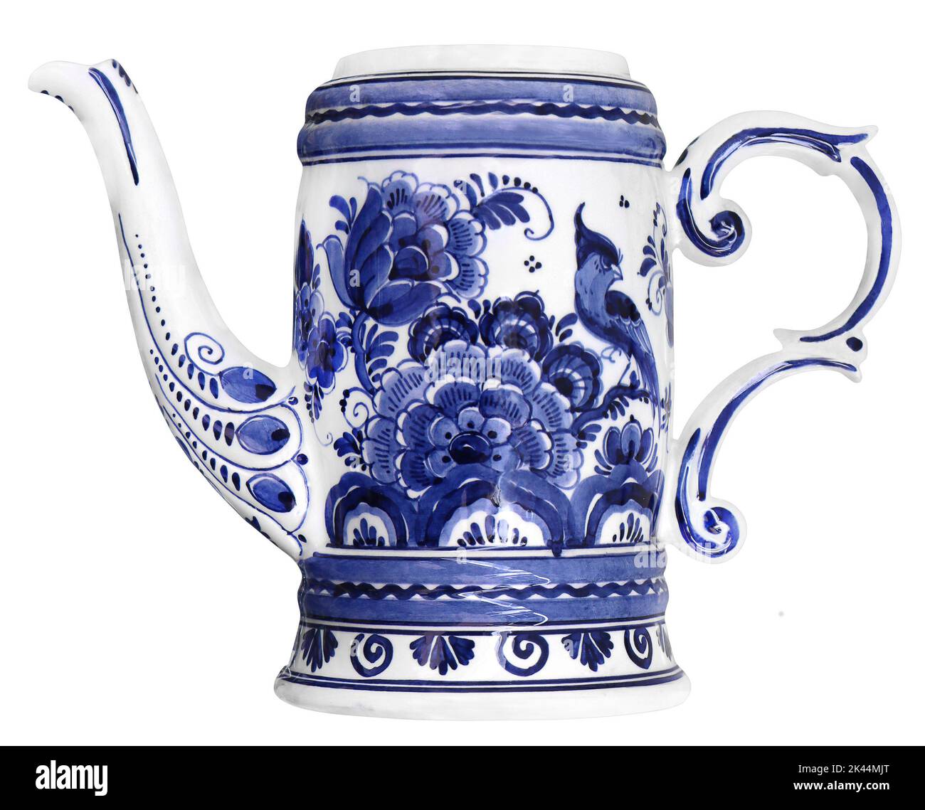 Dutch blue white ceramic teapot, isolated on white background Stock Photo