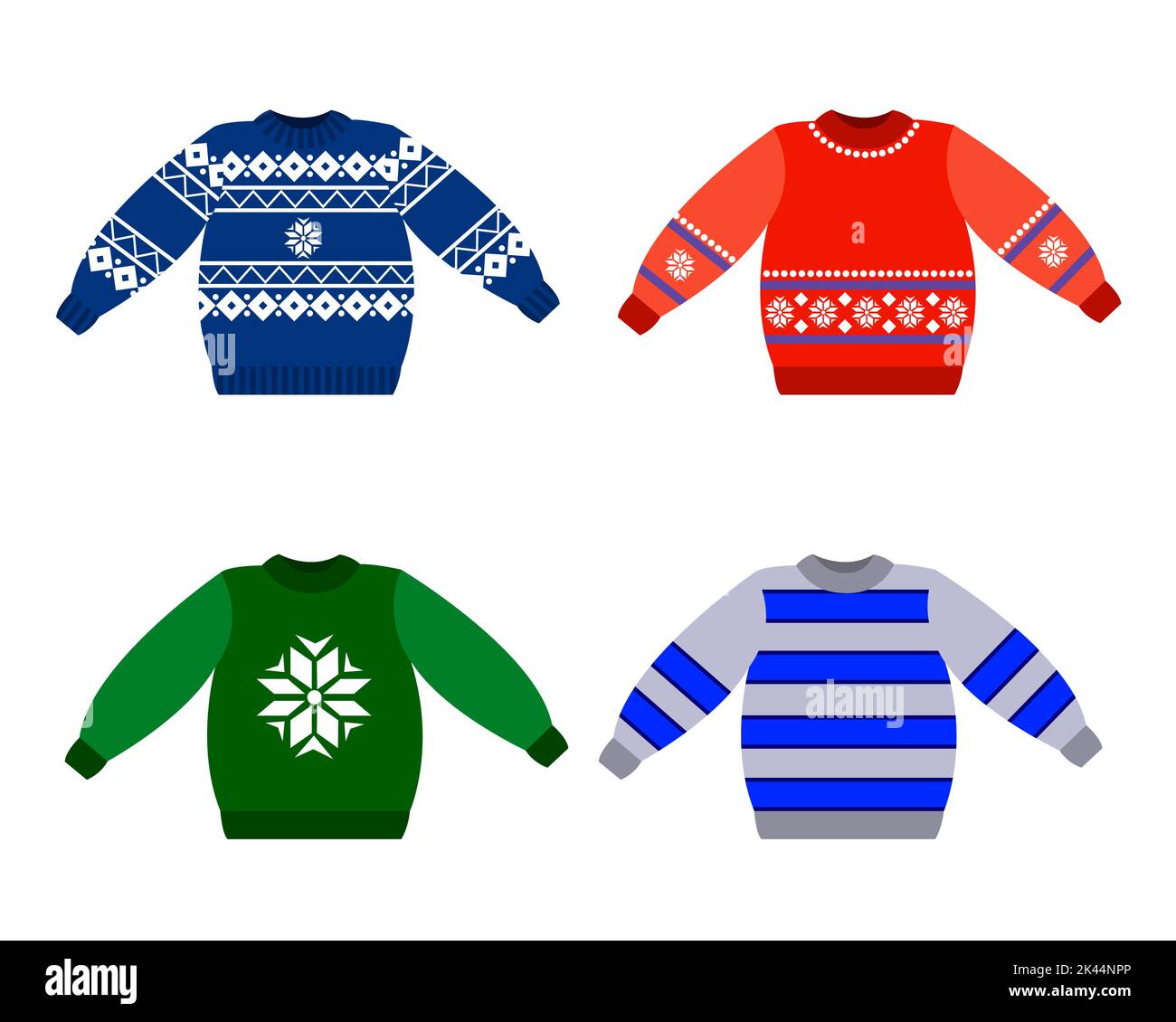 A set of knitted sweaters with a pattern. Vector isolated on a white ...