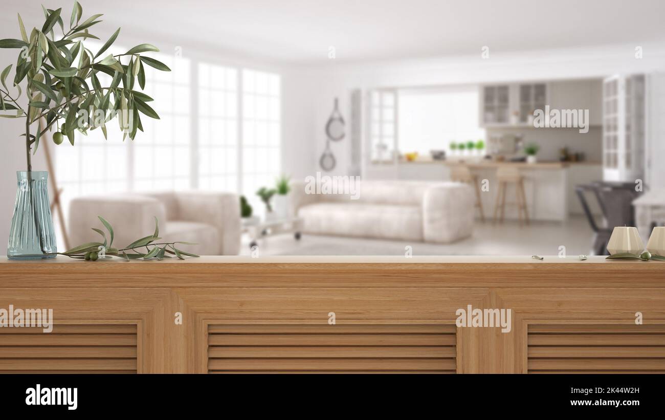 Wooden table top, panel or shelf with shutters close up. Olive