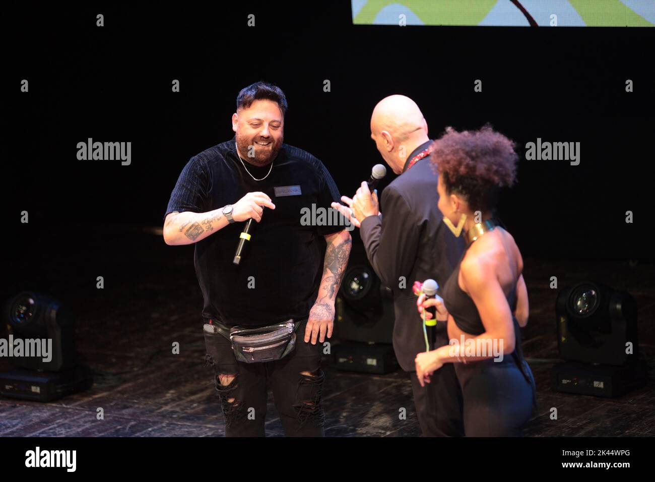 September 27, 2022, naples, Italy: The traditional event of the San Gennaro prize was held at the San Ferdinando Theater. Every year Gianni Simioli has collected all the Neapolitan artists by delivering the San Gennaro prize and making them exhibit between singing, acting and culture. Joining him in the presentation was Franco Ricciardi and Simona Boo. Among the most anticipated guests 99 Posse, Dries Mertens and Matteo Paolillo, actor of the Netflix TV series ''Mare Fuori' (Credit Image: © Ariann Dimicco/Pacific Press via ZUMA Press Wire) Stock Photo