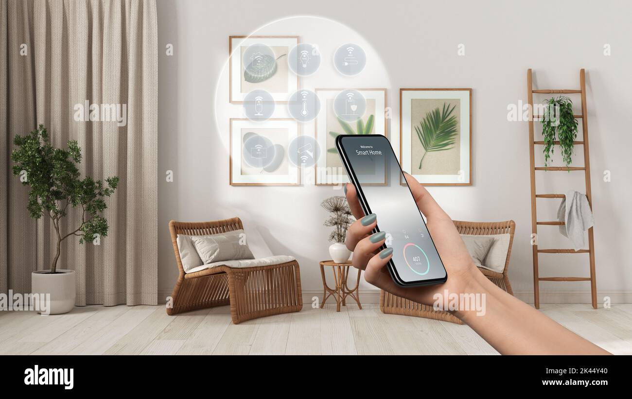 Smart home technology interface on phone app, augmented reality ...