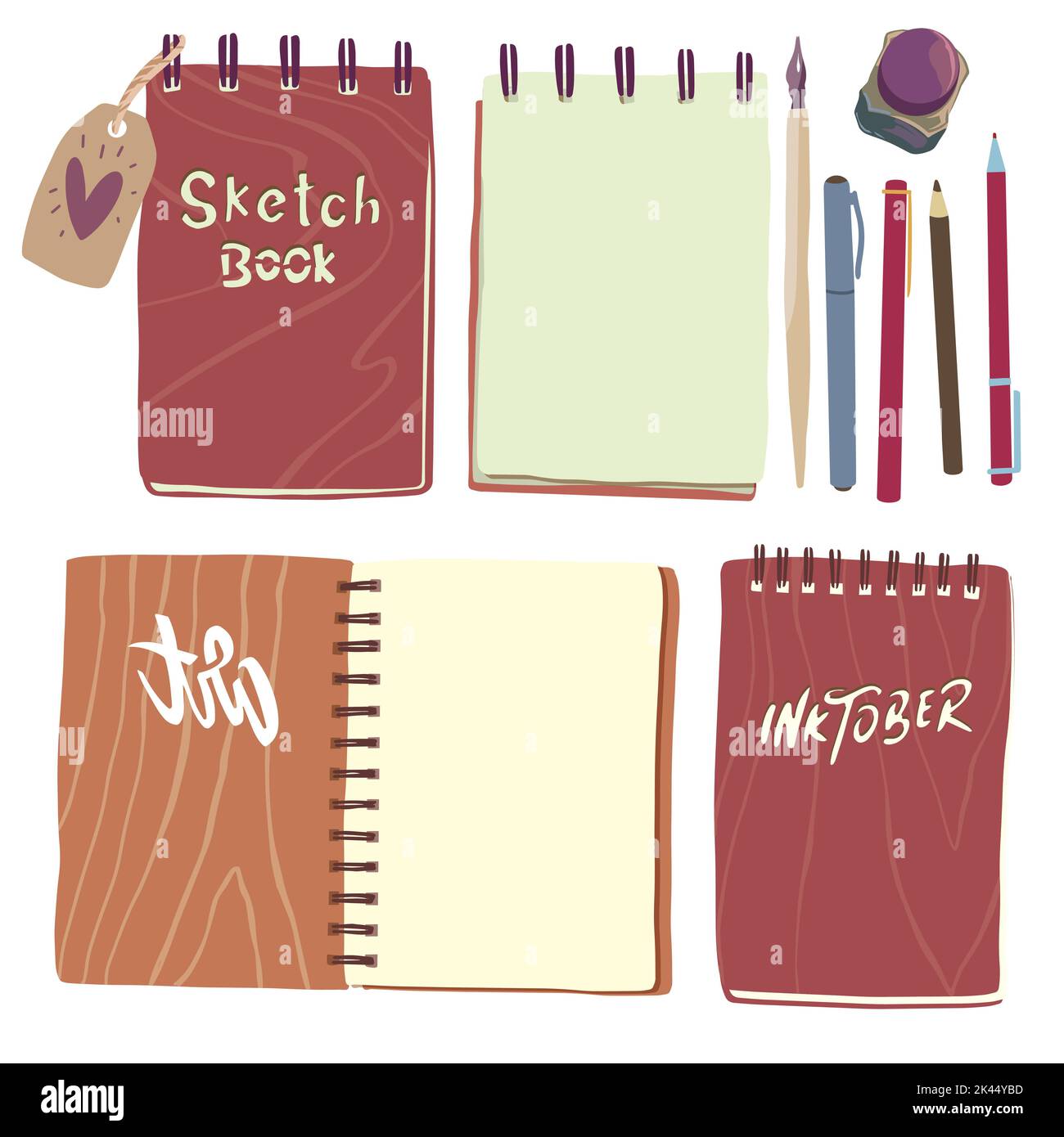 Set of sketchbooks in flat style for printing and decoration.Vector