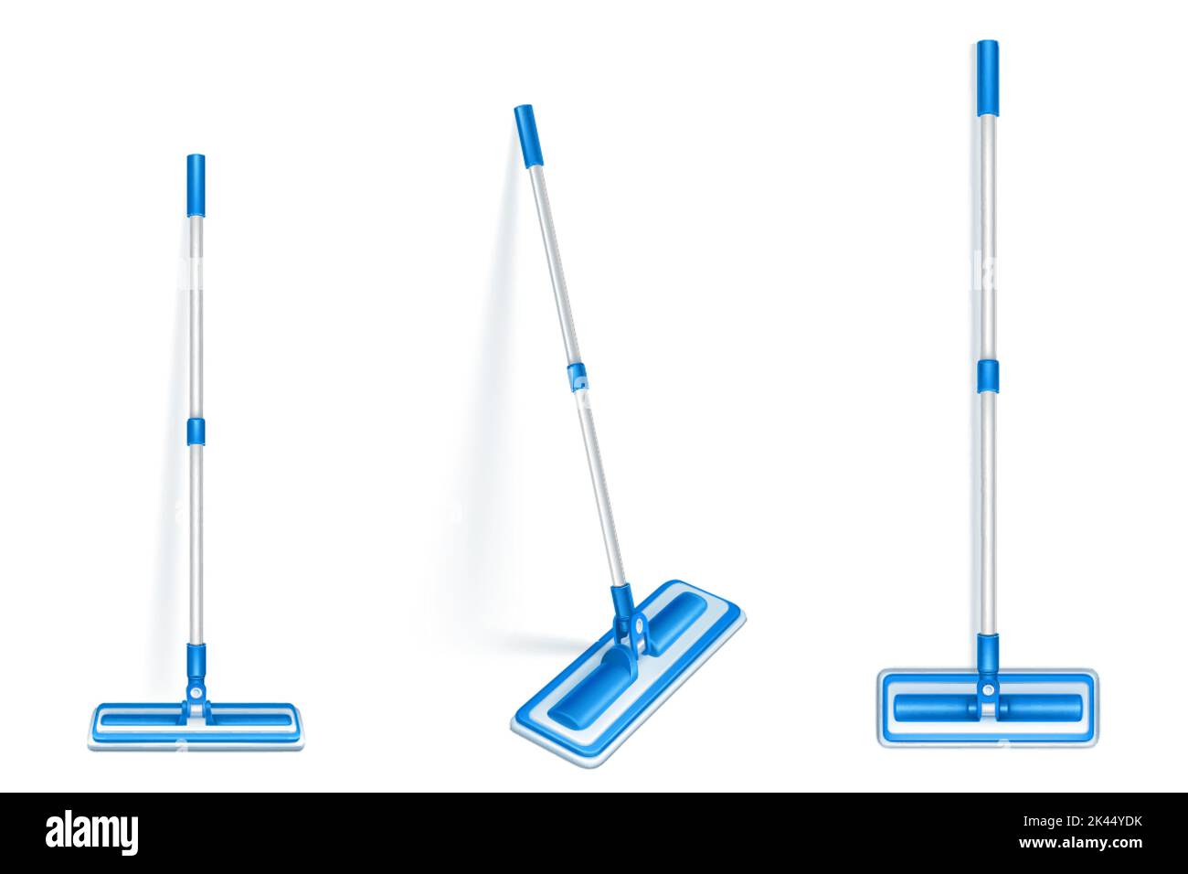 Floor mop for clean and sweep dust at home. Vector realistic illustration of house cleanup tool, broom with plastic handle and cloth duster isolated o Stock Vector