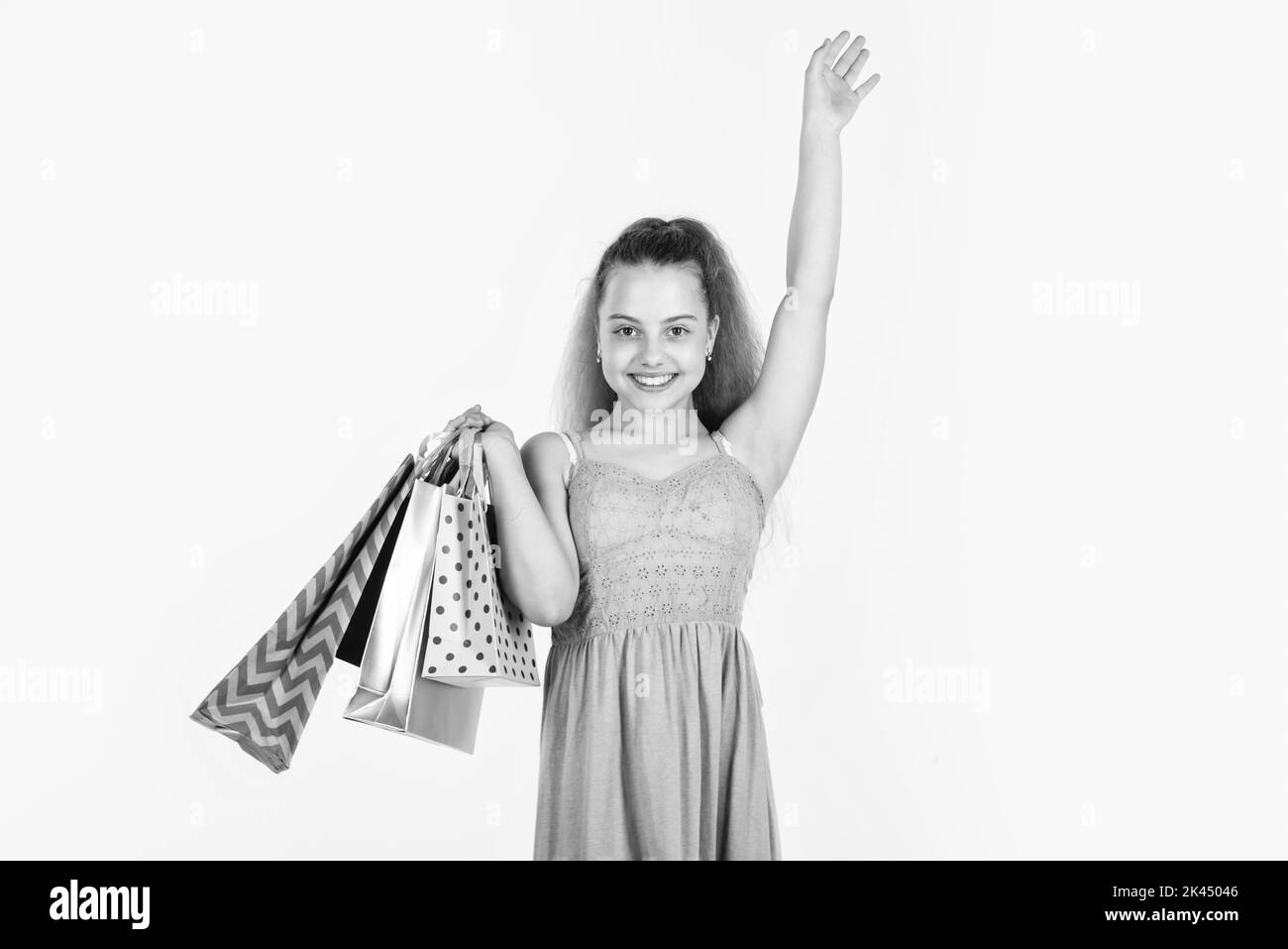 customer or shopper child isolated on white. happy childhood. shopaholic. Stock Photo