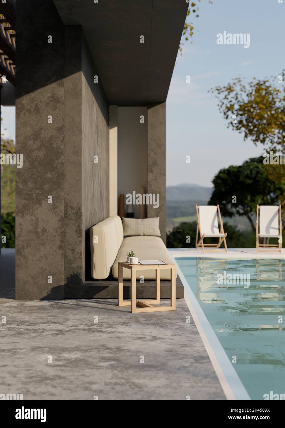 Modern luxury loft pool villa exterior design with swimming pool ...