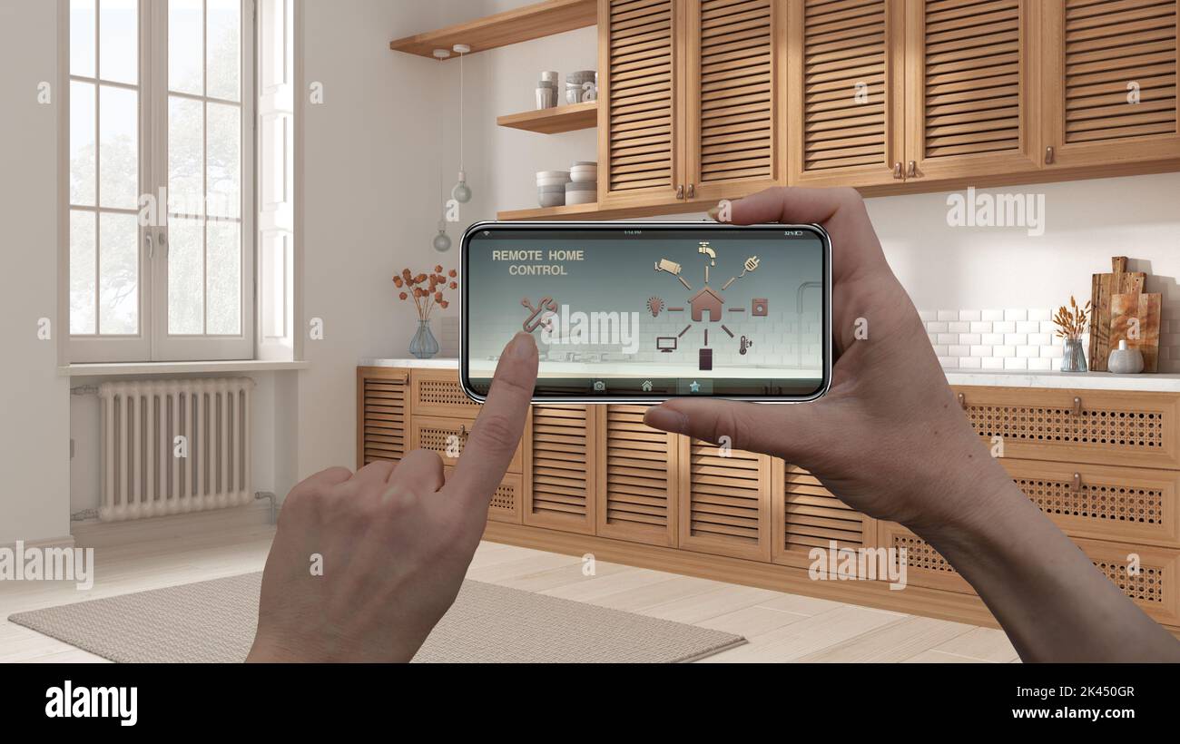 Remote home control system on a digital smart phone tablet. Device with ...