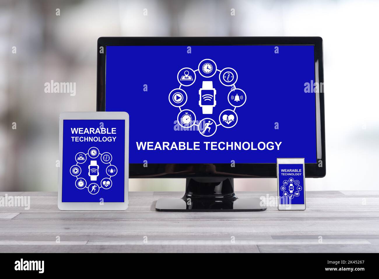 Wearable technology concept shown on different information technology