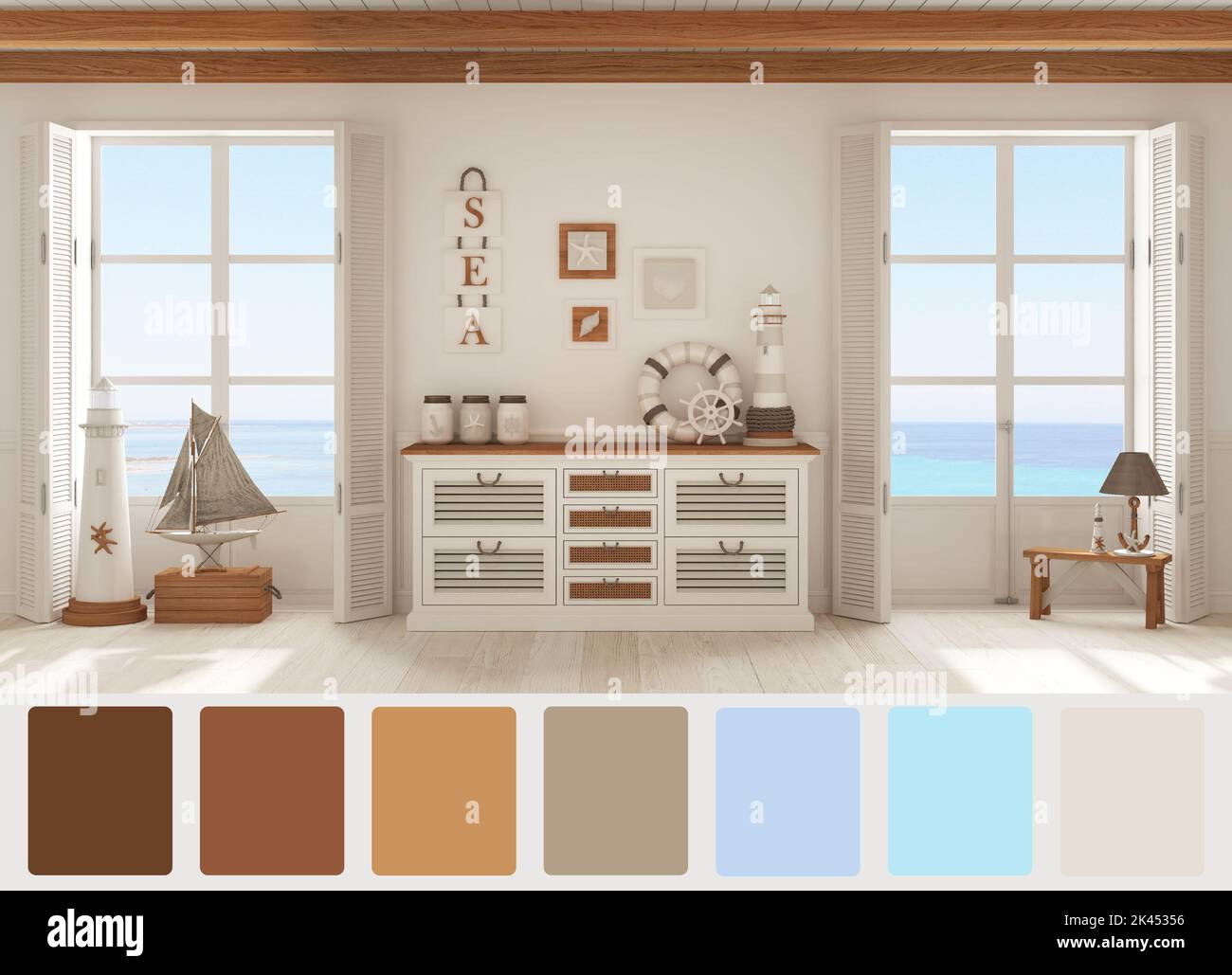 Interior design scene with palette color. Different colors and patterns ...