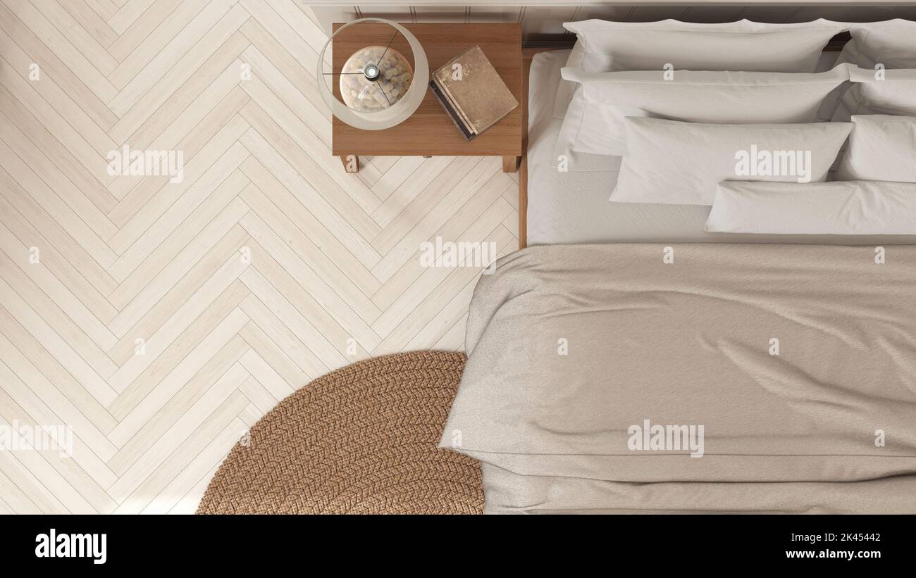 Farmhouse wooden bedroom in boho style in white and beige tones ...