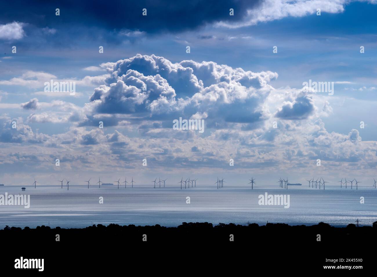 Brighton, September 29th 2022: Cumulonimbus clouds gather over the Rampion Wind Farm off the Sussex coast near Brighton Stock Photo