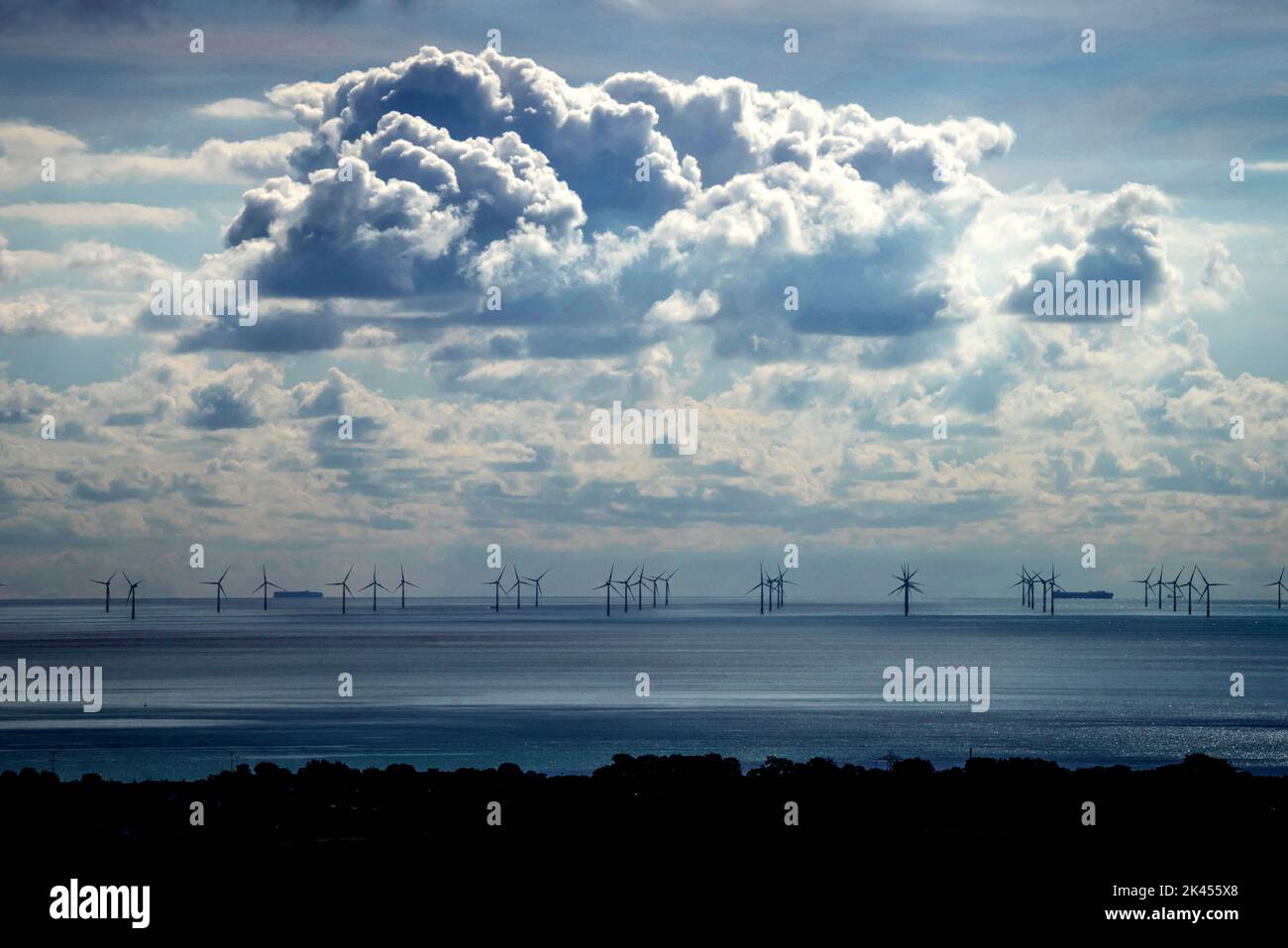 Brighton, September 29th 2022: Cumulonimbus clouds gather over the Rampion Wind Farm off the Sussex coast near Brighton Stock Photo