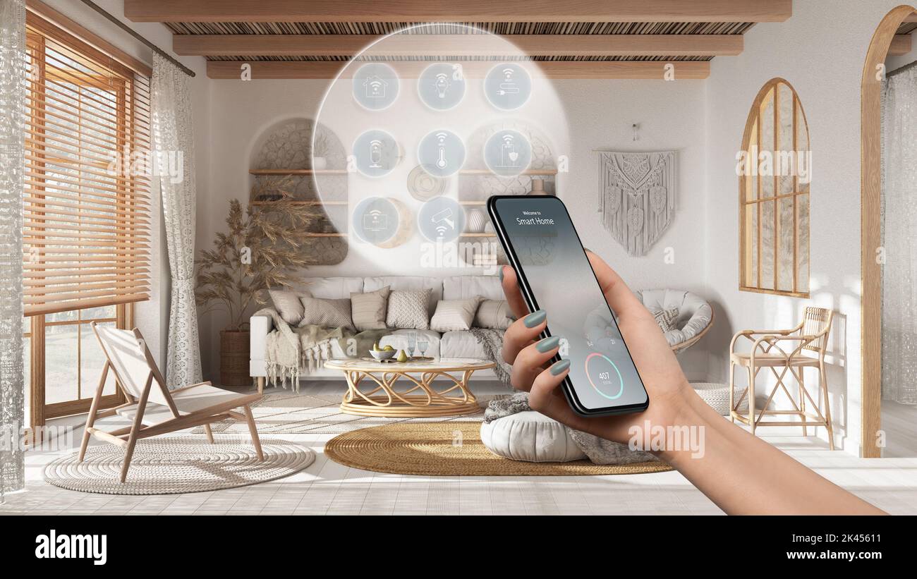 Smart home technology interface on phone app, augmented reality ...