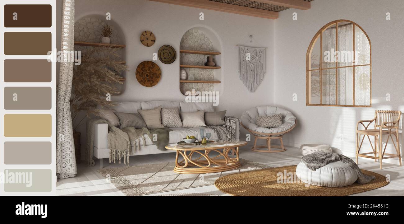 Interior design scene with palette color. Different colors and patterns ...