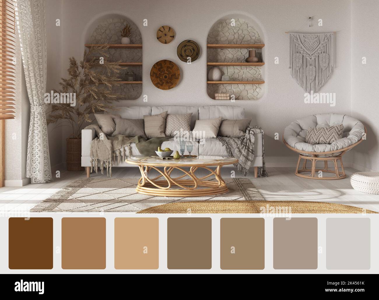 Interior design scene with palette color. Different colors and patterns ...