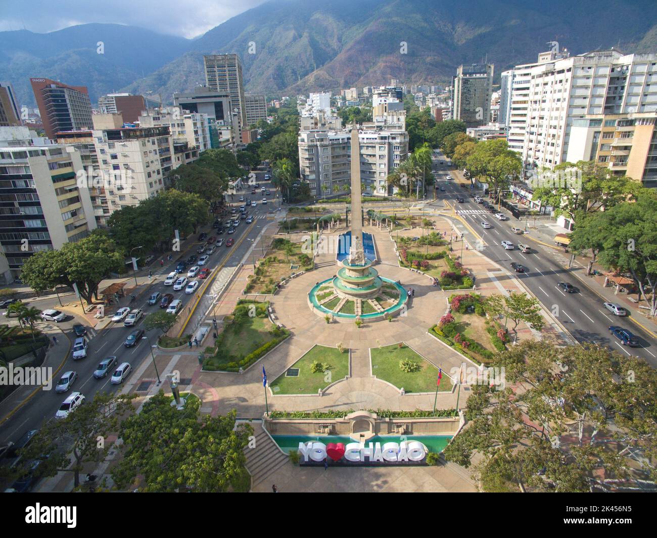 An aerial shot of the tower in Plaza Francia, Miranda, Venezuela Stock Photo