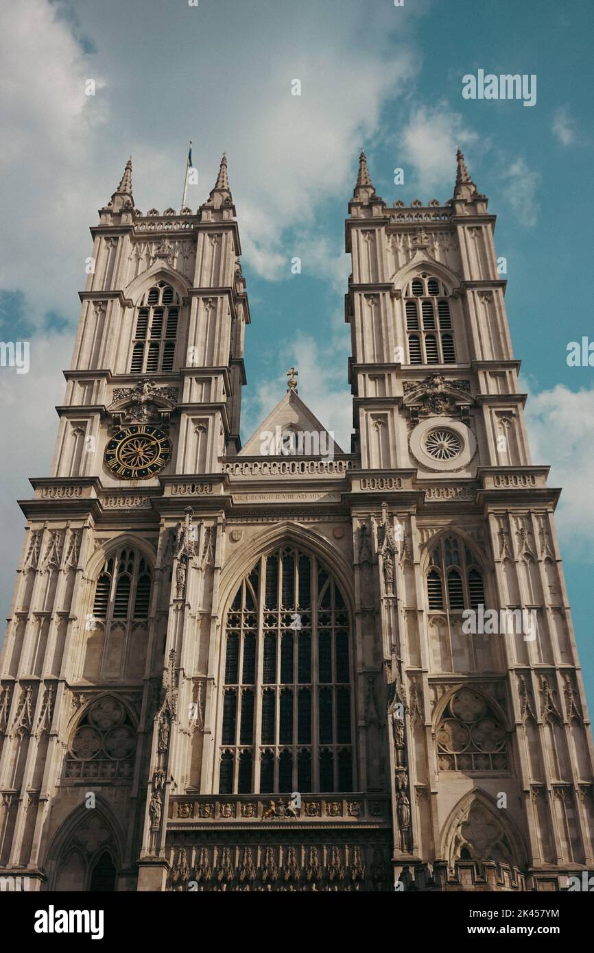 A low-angle shot of Westminster Abbey in London Stock Photo