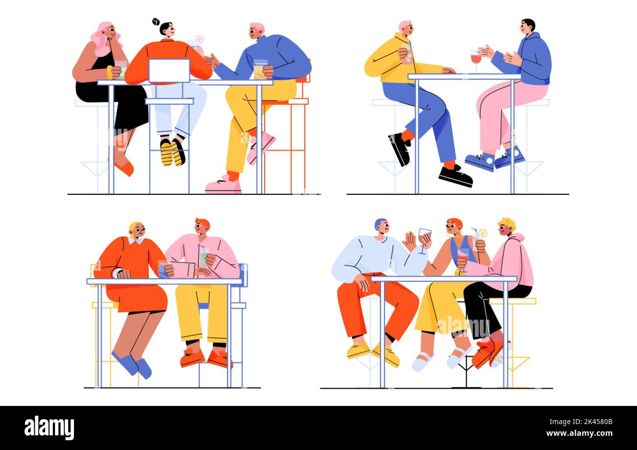 People at cocktail party flat vector illustration set on white ...