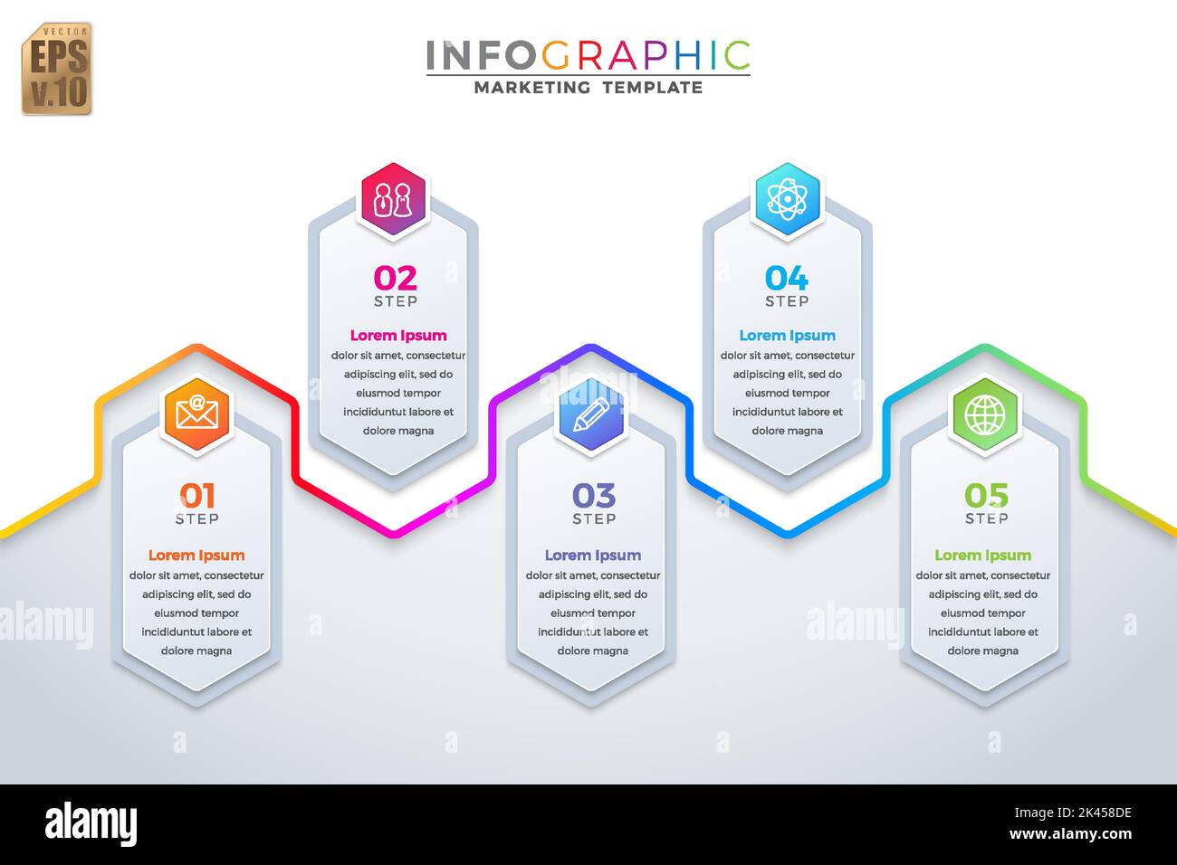 Infographic VECTOR business design hexagon icons colorful template. 5 ...
