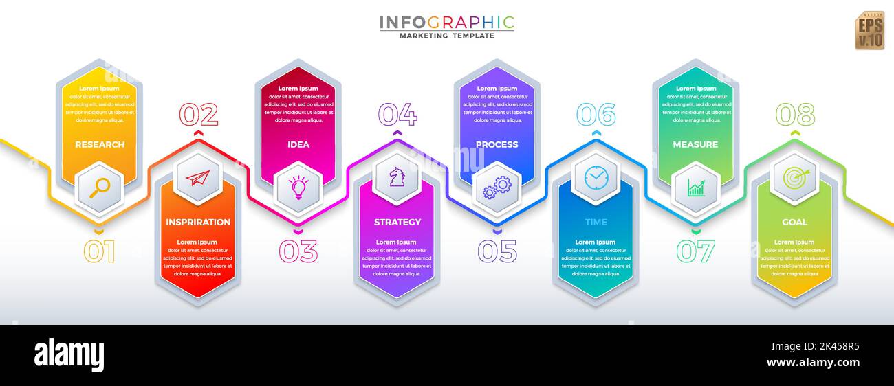 Infographic VECTOR business design hexagon icons colorful template. 8 ...