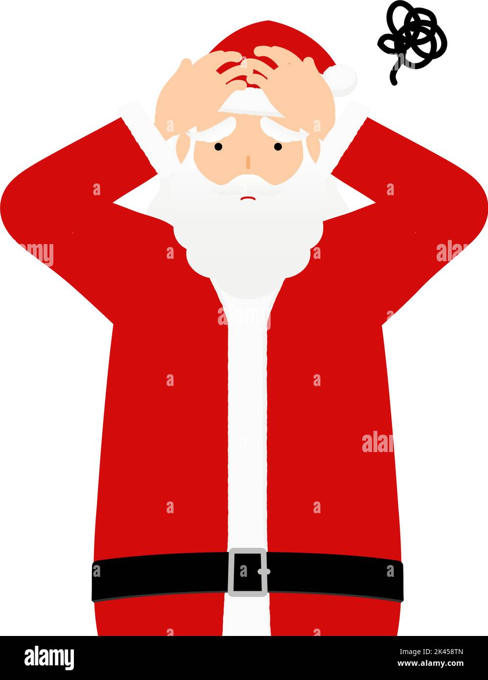 Old man in Santa Claus holding his head in worry Stock Vector