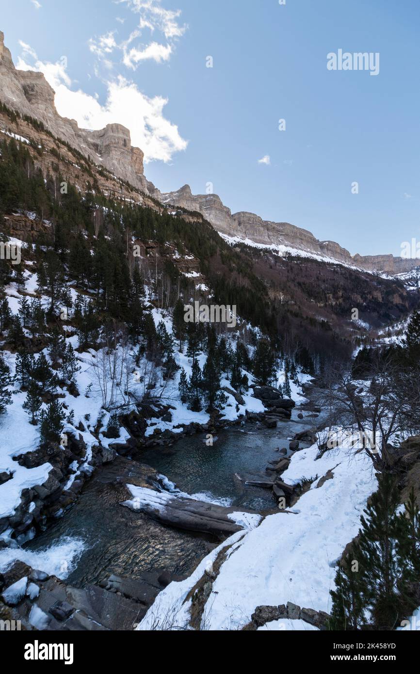 river in ordesa national park in the spanish pyrenees in winter Stock Photo