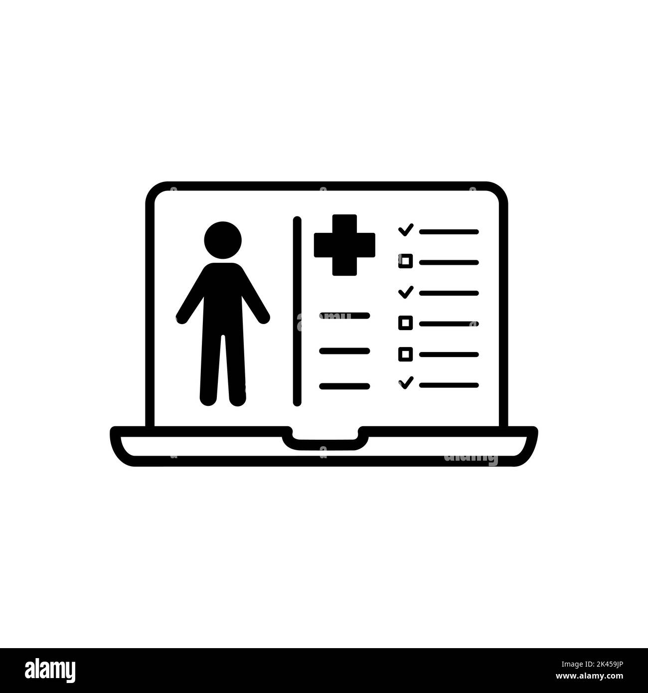 Medical clinical record on screen of laptop icon isolated on white