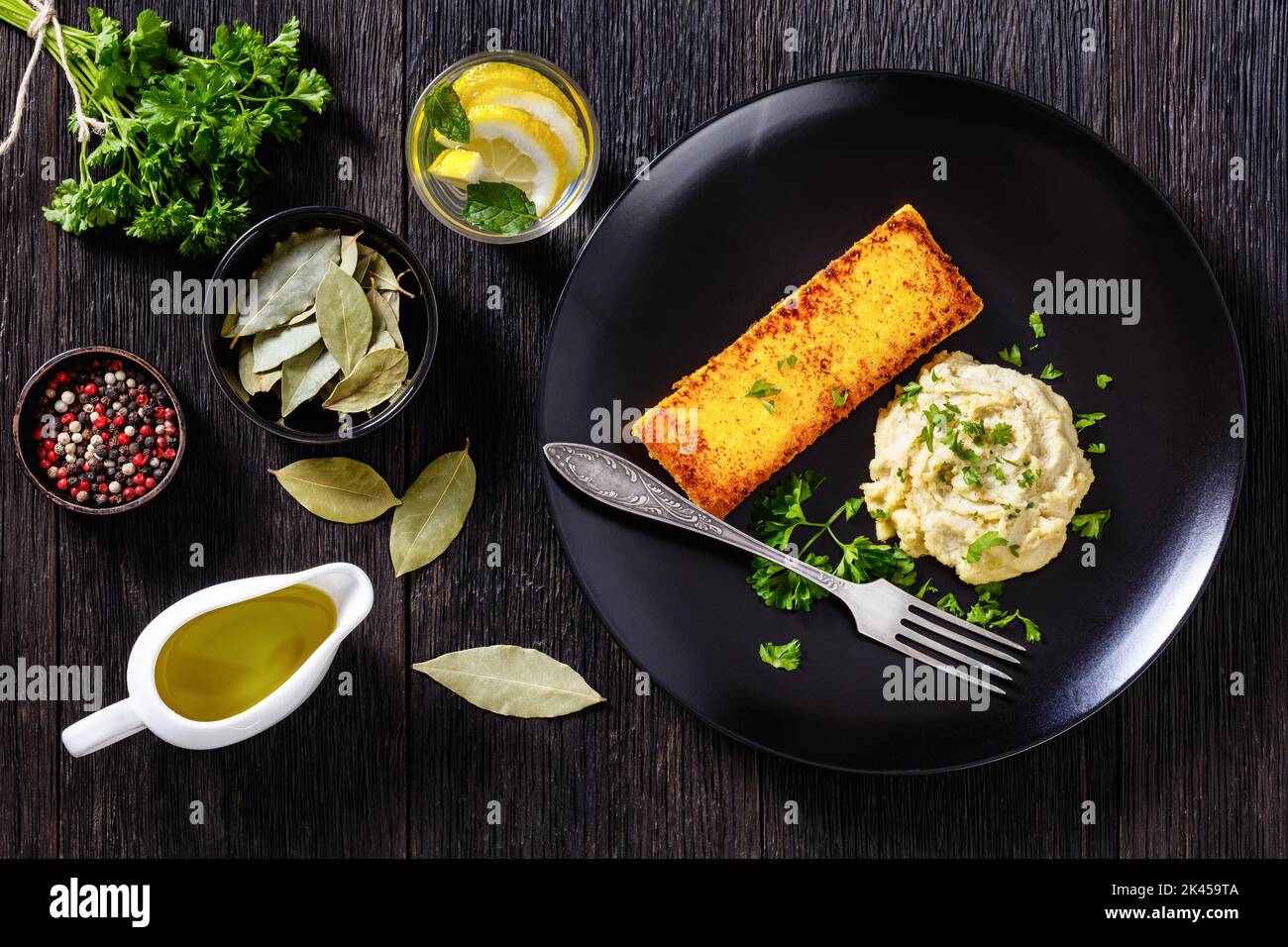 creamed salt cod fluffy pate with toasted polenta Stock Photo Alamy