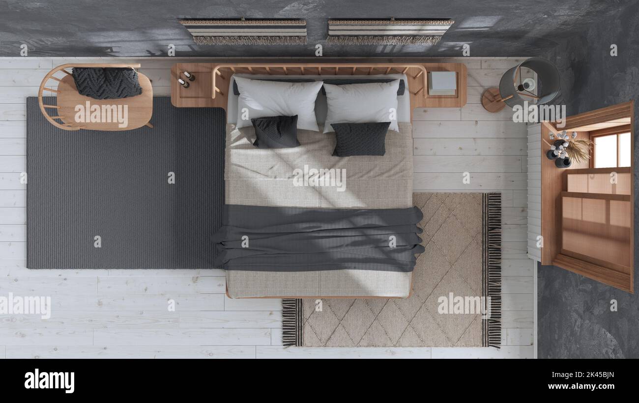 Wabi sabi bedroom in white and gray tones with macrame wall art and ...