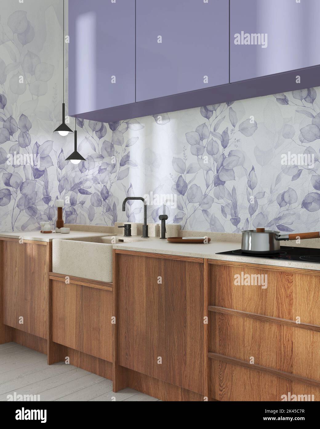 Purple kitchen cabinets hi-res stock photography and images - Alamy