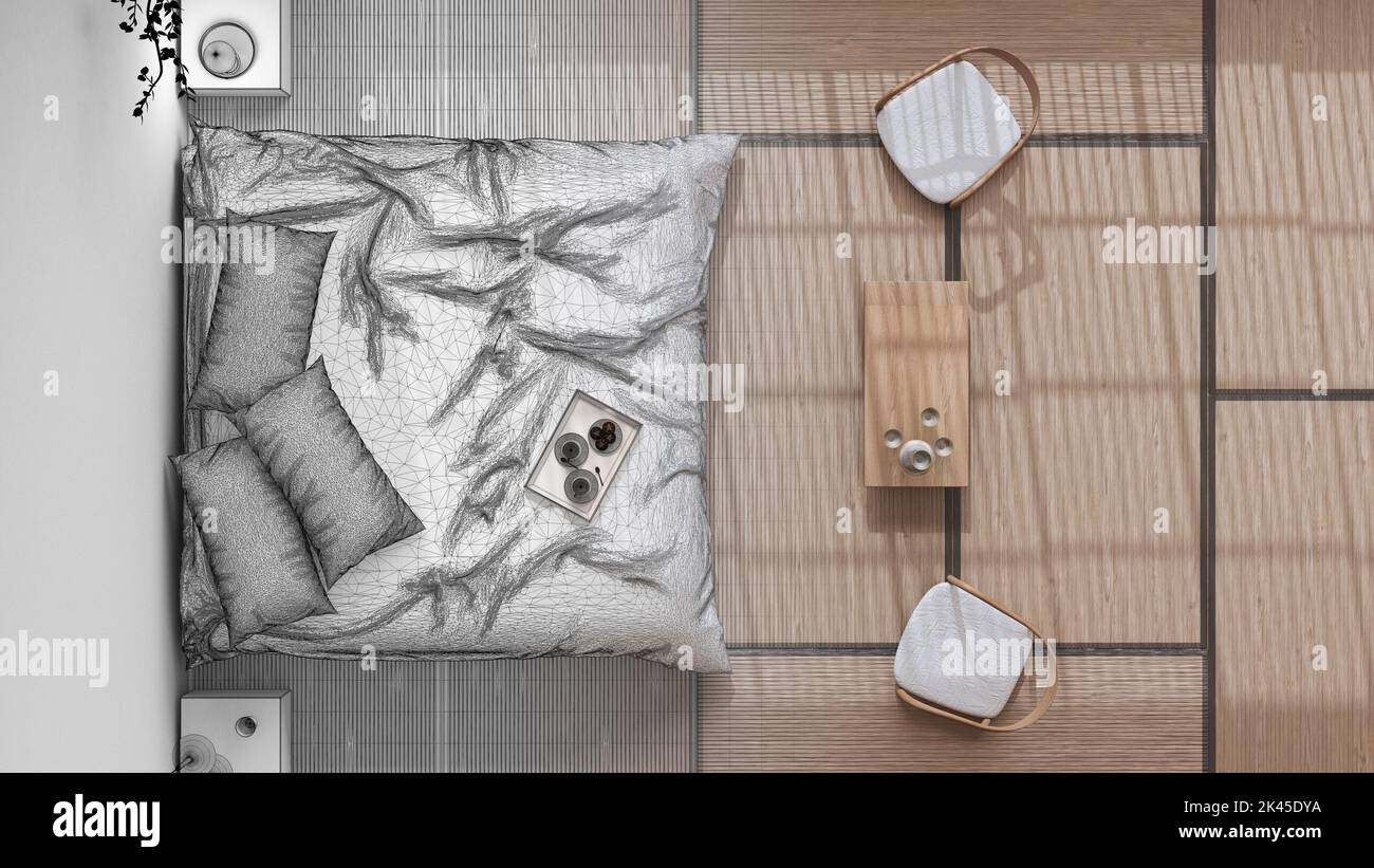 Architect interior designer concept: hand-drawn draft unfinished ...