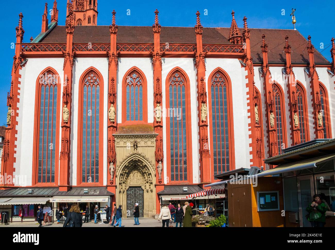 Close-up view of the southern facade with the portal called Brautpforte of the church Marienkapelle in the market square of Würzburg, Germany. The... Stock Photo