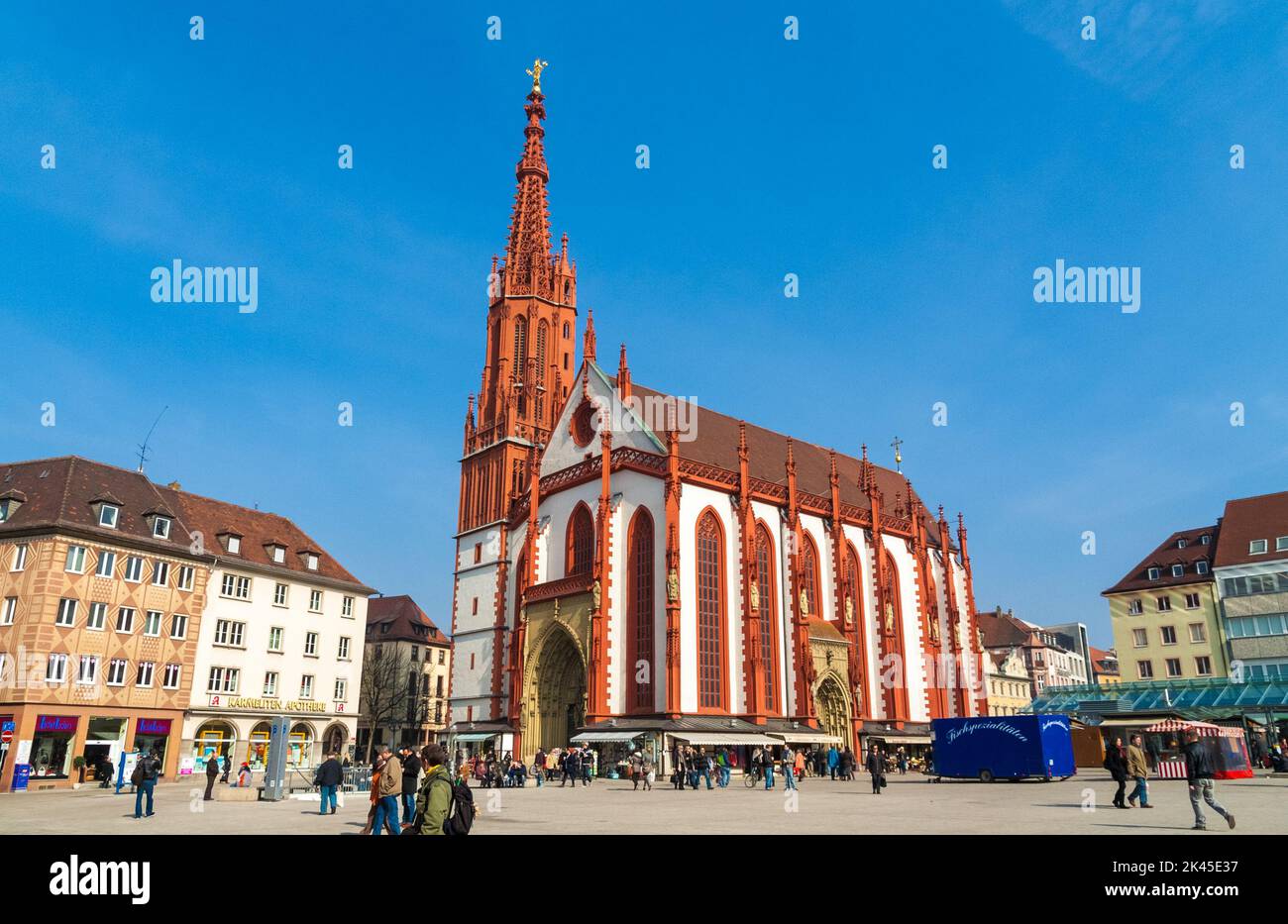 Picturesque view of the famous Roman Catholic church Marienkapelle built in the Gothic style in the market square Unterer Markt of Würzburg, Germany,... Stock Photo