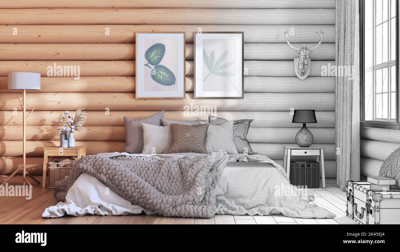 Architect interior designer concept handdrawn draft unfinished