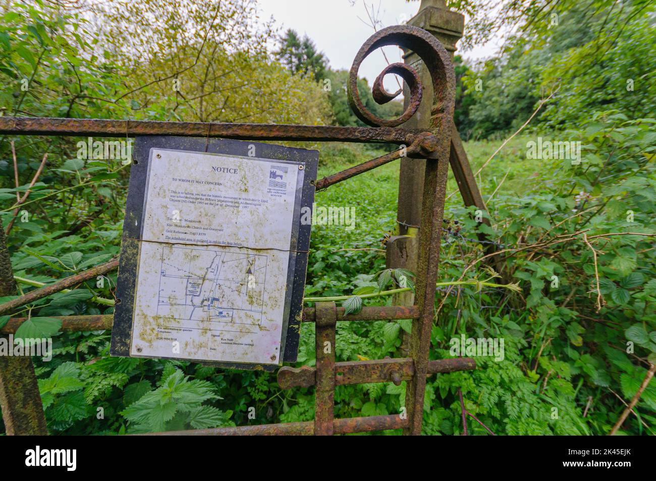 Cemetery Gate Sign Sign on the gate entrance at Monkstown Church and Cemetery advising ...