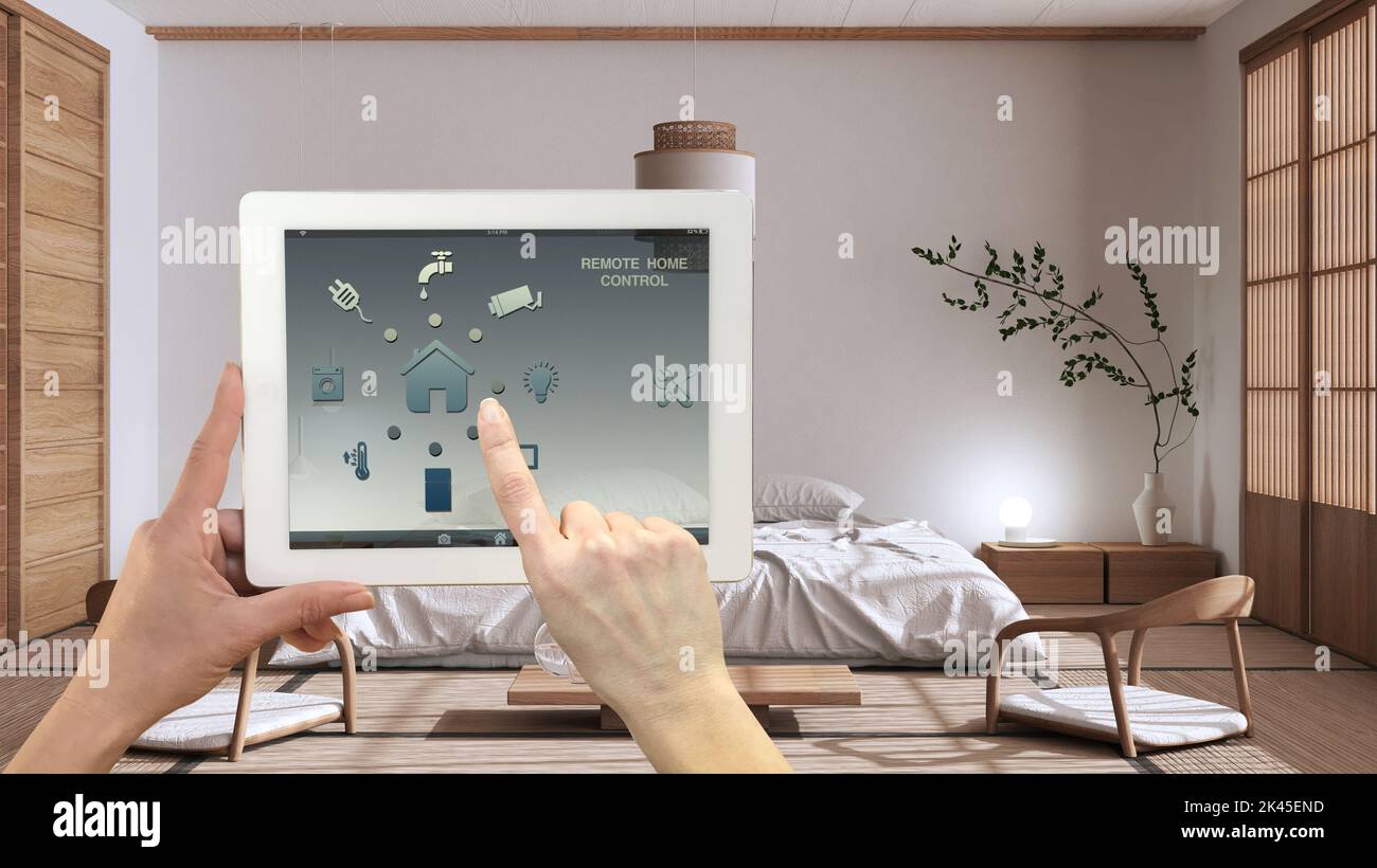 Smart remote home control system on a digital tablet. Device with app